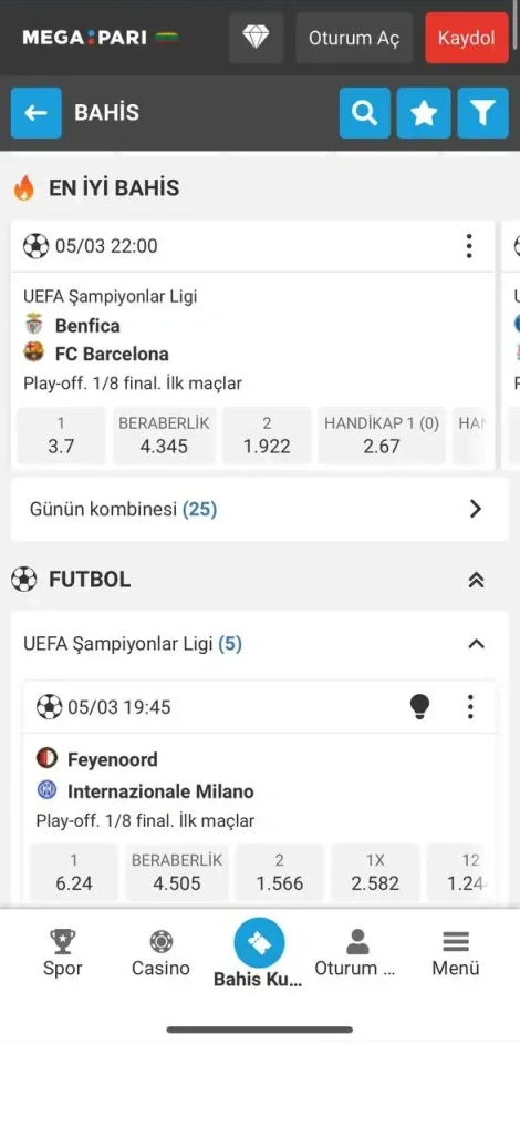 Spor bahisleri Megapari uygulaması 1